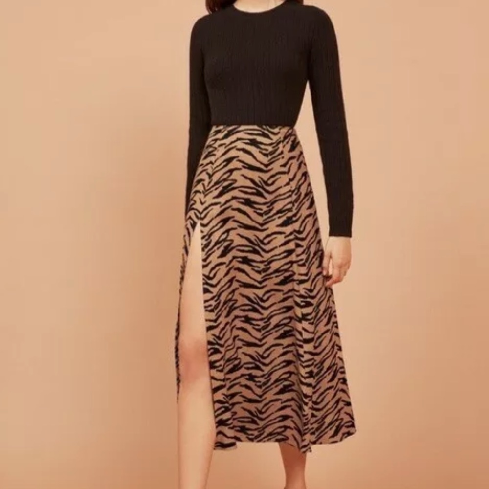 Reformation Animal Print Midi Skirt